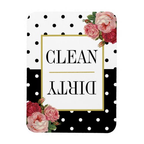 Black White Dots Fun Floral Clean Dirty Dishwasher Magnet