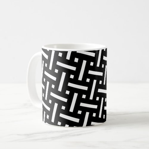 Black White Dots Lines Modern 60s Retro Pattern Coffee Mug