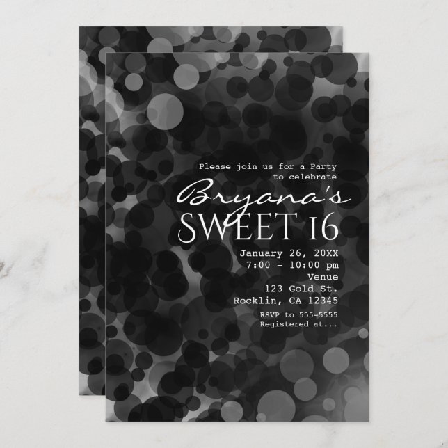 Black & White Dots Modern Chic Party Invitations (Front/Back)