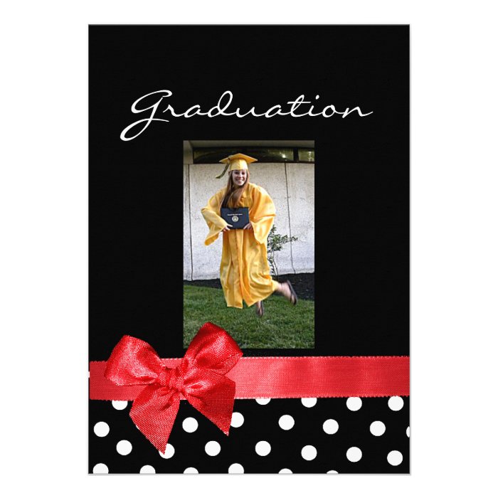 Black + white dots & Red Bow Photo Graduation Personalized Invites
