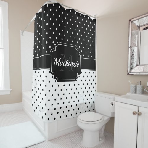 Black  White Dots Shower Curtain