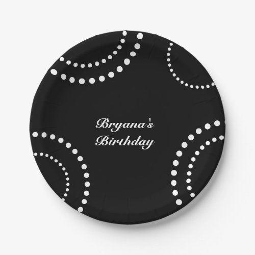 Black  White Dotted Circles Modern Party Paper Plates