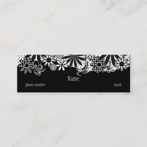 Customizable Black &amp; White Dotted Flowers Skinny Business Card