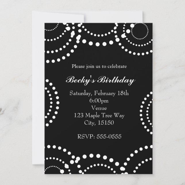Black & White Dotted Swirl Party Invitations (Front)