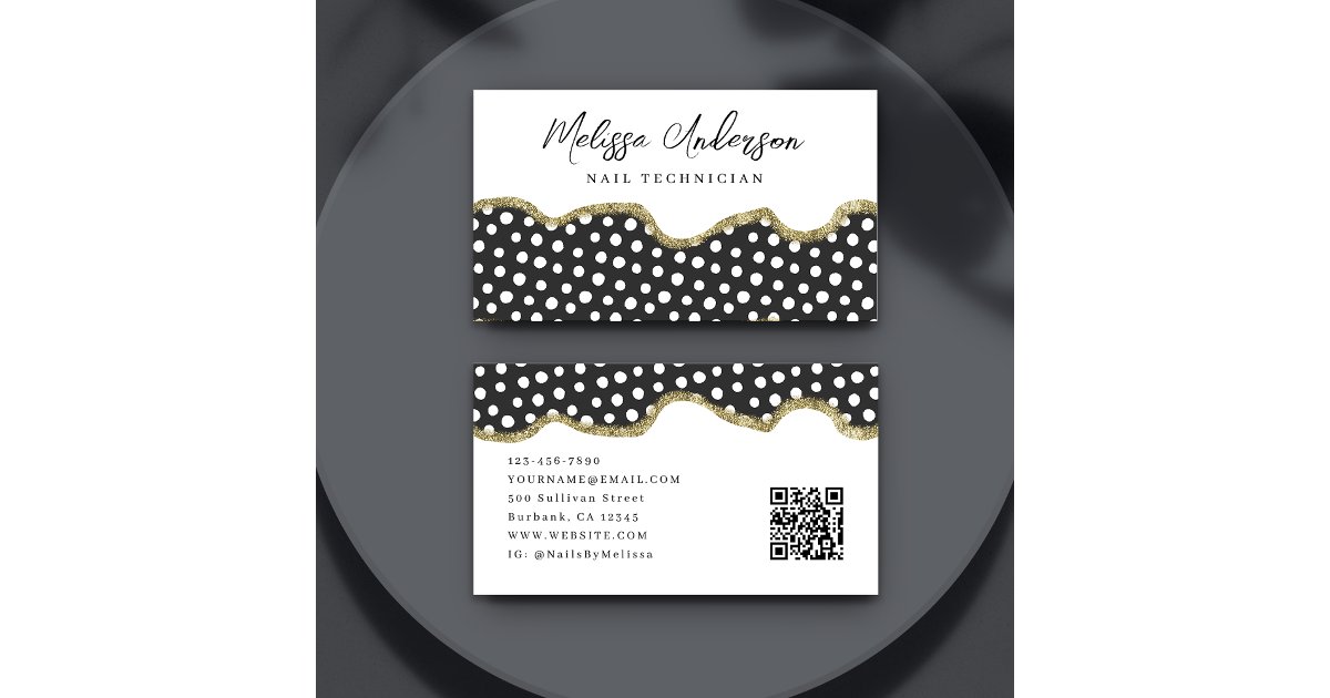 Preppy Key Card Code Black White Dotty Gold Glitter Preppy QR Code Business Card | Zazzle