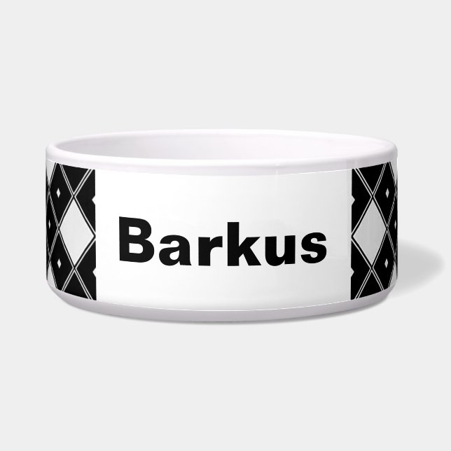 Black & White Double Diamond Shape Dog Bowl (Front)