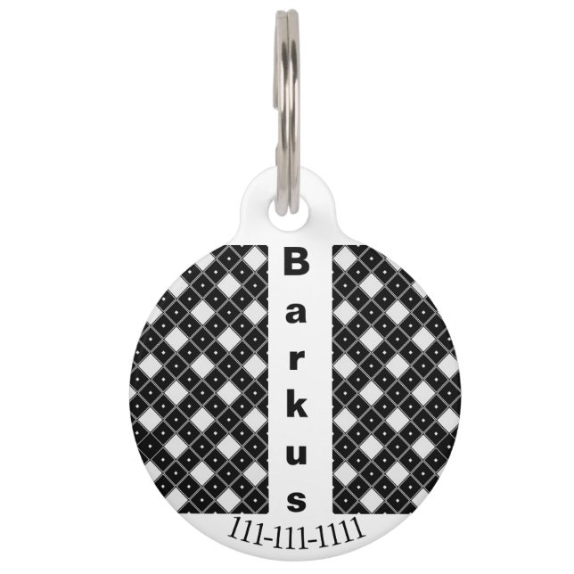 Black & White Double Diamond Shape  Pet ID Tag (Front)
