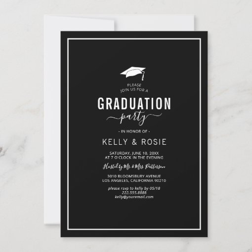 Black & White Double Graduation Photo Party Invitation | Zazzle