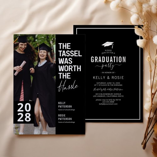 Black  White Double Graduation Photo Party Invitation