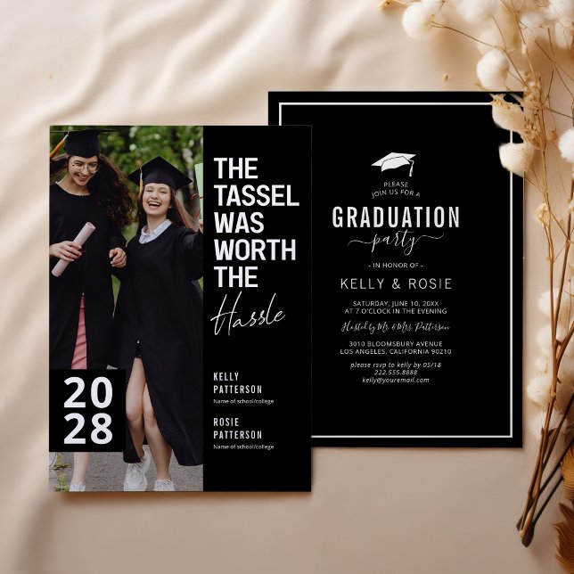 Black & White Double Graduation Photo Party Invitation