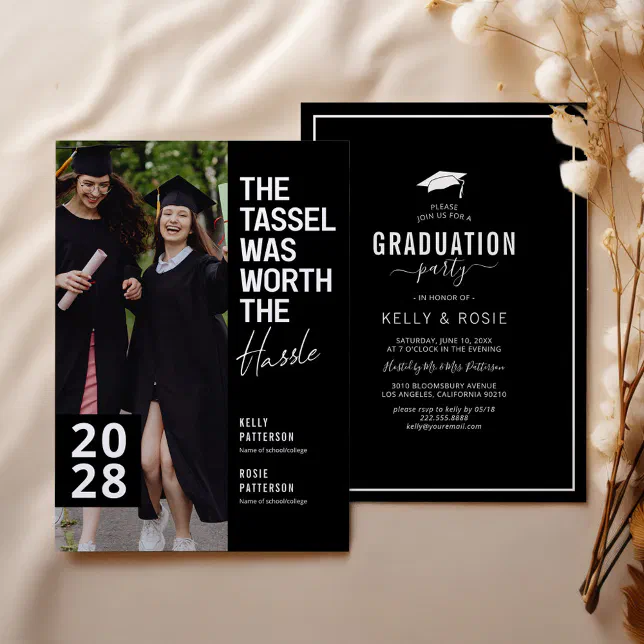 Black & White Double Graduation Photo Party Invitation | Zazzle