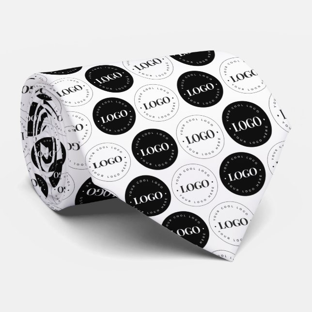 Black & White Double Logo Business Professional Neck Tie (Rolled)