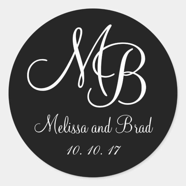 Black White Double Monograms Wedding Favor Sticker (Front)