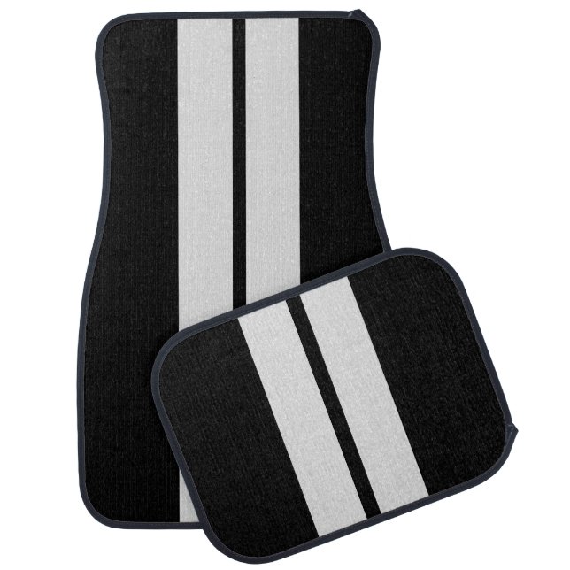 Black White Double Stripes Racing Karting Car Mat (Set)