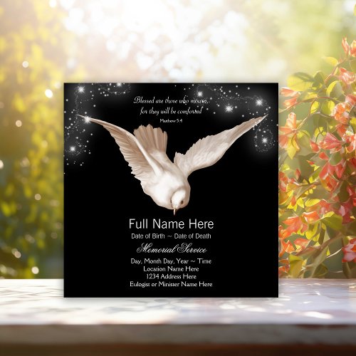 Black White Dove Memorial Service Announcements