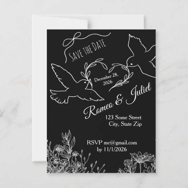 Black White Dove Save the Date Magnetic Card (Front)