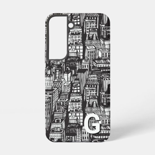 Black  White Downtown City Skyscrapers Monogram Samsung Galaxy S22 Case
