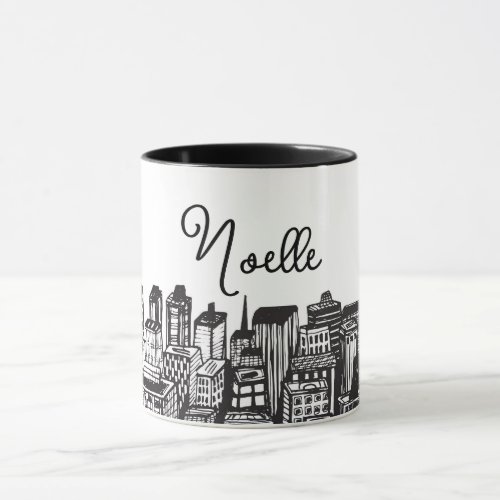 Black  White Downtown City Skyscrapers Name Mug