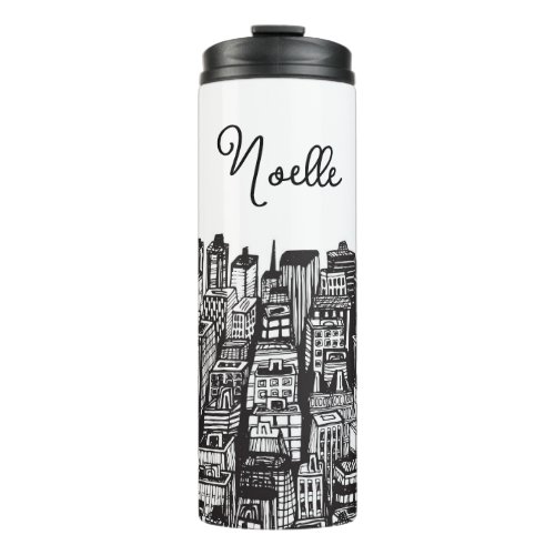 Black  White Downtown City Skyscrapers Name  Thermal Tumbler