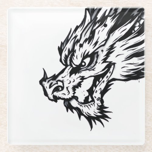 Black & White Dragon Glass Coaster