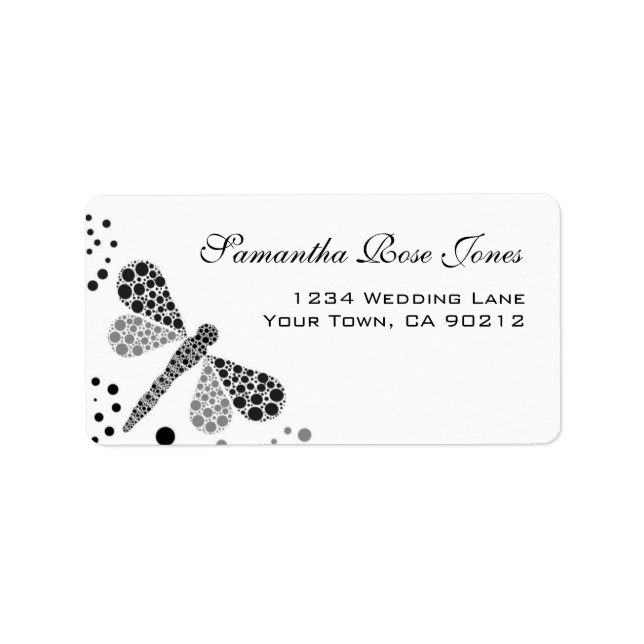 Black & White Dragonfly Pointilism Custom Address Label (Front)