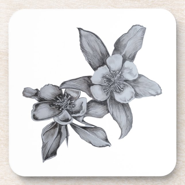 Black & White Drawing Columbines  Beverage Coaster (Front)