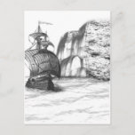Black &amp; White Drawing Of A Sailing Ship Postcard at Zazzle