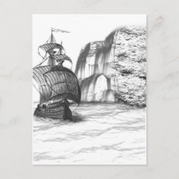 Black & White Drawing Of A Sailing Ship Postcard by blackrosedesigns at Zazzle