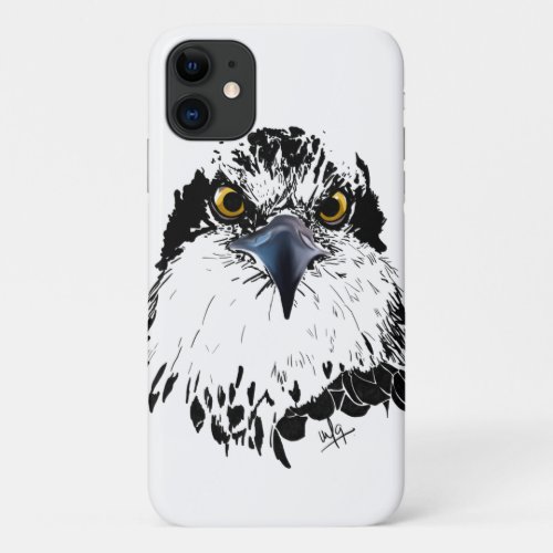 Black White Drawing of an Osprey King of Birds iPhone 11 Case