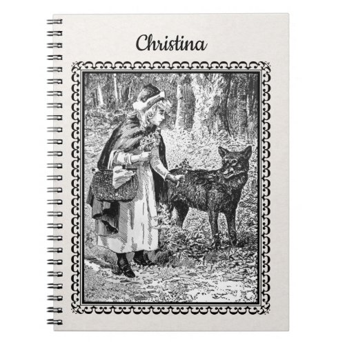 Black White Drawing Red Riding Hood Flowers Wolf Notebook