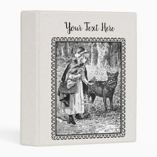 Black White Drawing Red Riding Hood Wolf in Frame Mini Binder (Front/Spine)