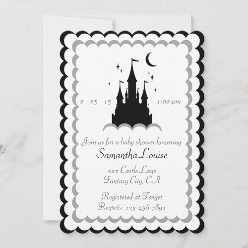 Black White Dream Castle In The Clouds Baby Shower Invitation