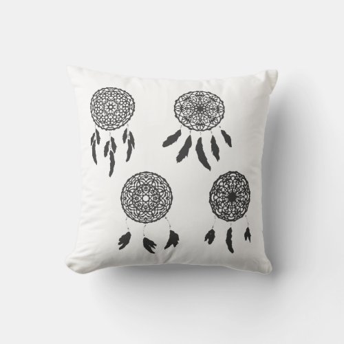 Black White Dreamcatcher Modern Boho Throw Pillow