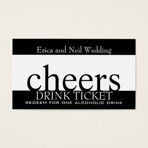Black White Drink Ticket for Wedding Receptions Business Card