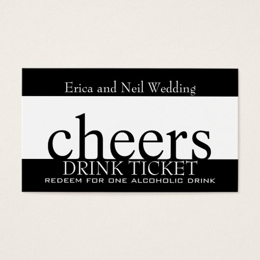 Black White Drink Ticket for Wedding Receptions (Front)