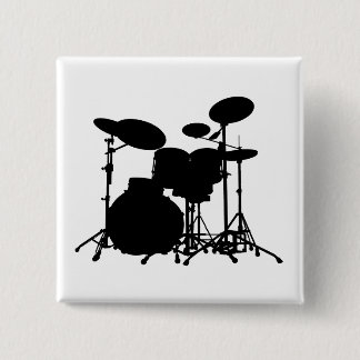 Black & White Drum Kit Silhouette - For Drummers Button