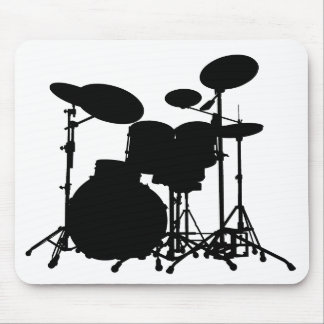 Black & White Drum Kit Silhouette - For Drummers Mouse Pad