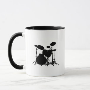 Black & White Drum Kit Silhouette - For Drummers Mug