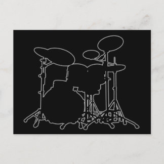Black & White Drum Kit Silhouette - For Drummers Postcard