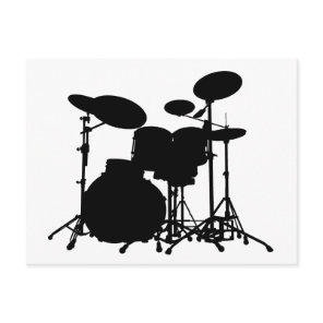 Black & White Drum Kit Silhouette - For Drummers Postcard