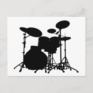 Black & White Drum Kit Silhouette - For Drummers Postcard
