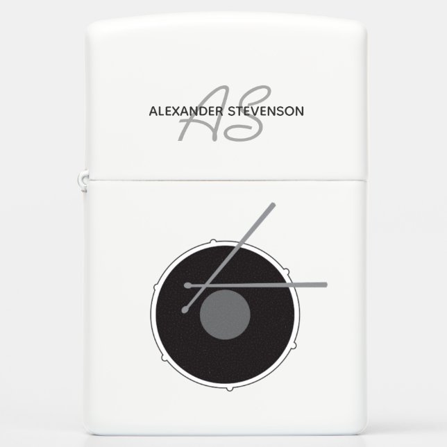 Black White Drummer Monogram Zippo Lighter (Front)