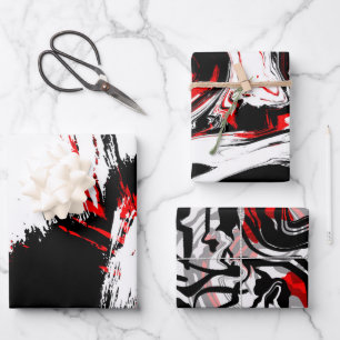 Black White Dusty Reds Wrapping Paper Sheets