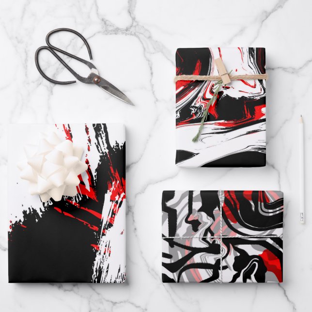 Black White Dusty Reds Wrapping Paper Sheets (Front)