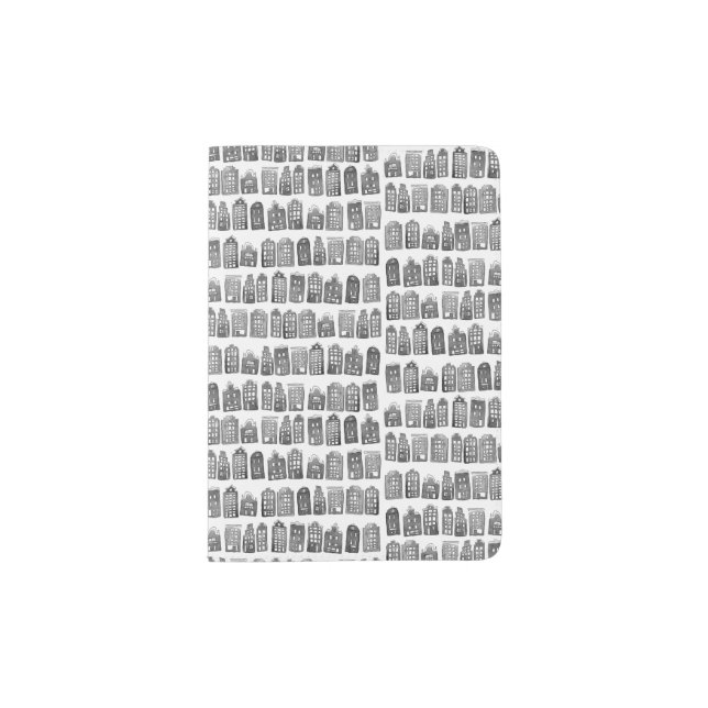 Black White Dutch Houses Amsterdam Pattern Quirky Passport Holder (Front)