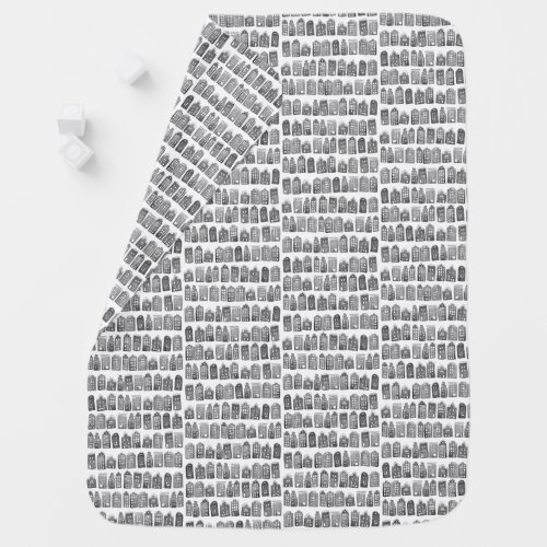 Black White Dutch Houses Amsterdam Quirky Pattern Baby Blanket