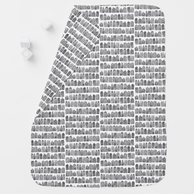 Black White Dutch Houses Amsterdam Quirky Pattern Baby Blanket (In Situ)