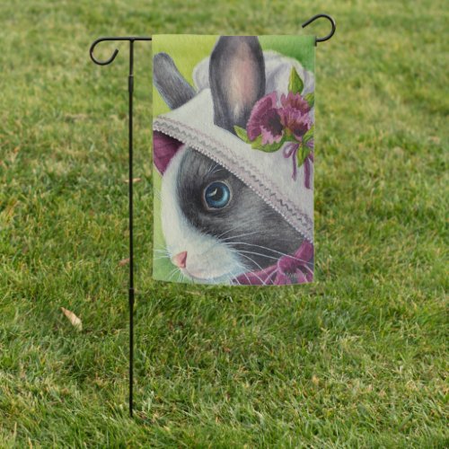 Black White Dutch Rabbit in Bonnet Watercolor Art Garden Flag