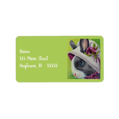 Black White Dutch Rabbit in Bonnet Watercolor Art  Label