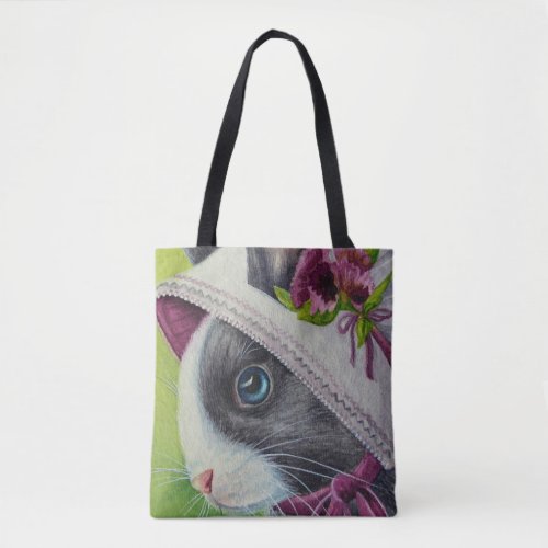 Black White Dutch Rabbit in Bonnet Watercolor Art Tote Bag